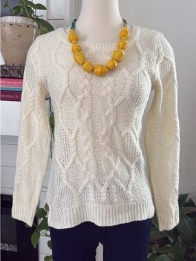 Hippie Rose Cream Cable Knit Scoop Sweater